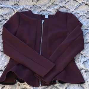 Maroon zip up flare jacket